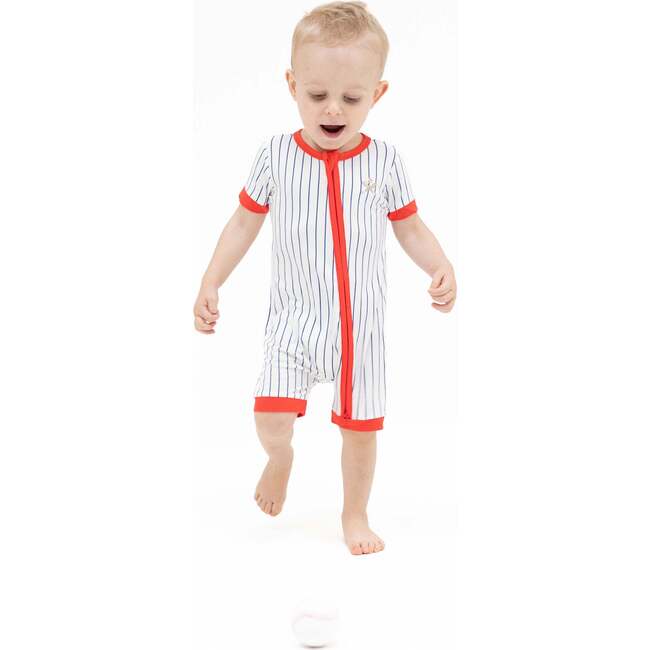 Baseball Stripe, Shortie 2 Way Zipper Romper