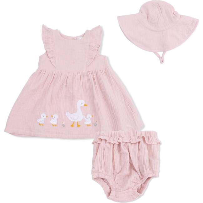 Lotus Flower Ducklings, Ruffle Sleeve Dress and Bloomer with Sunhat