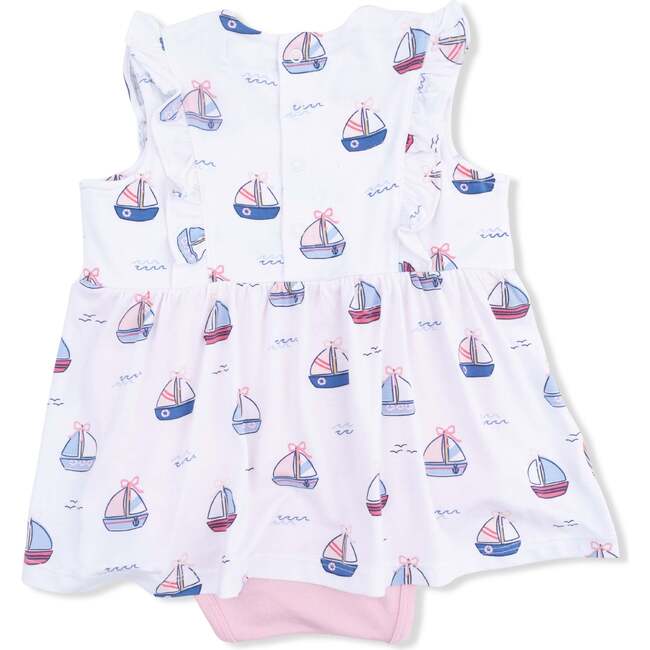 Bubbly Sailboats Pink, Ruffle Bodysuit Dress