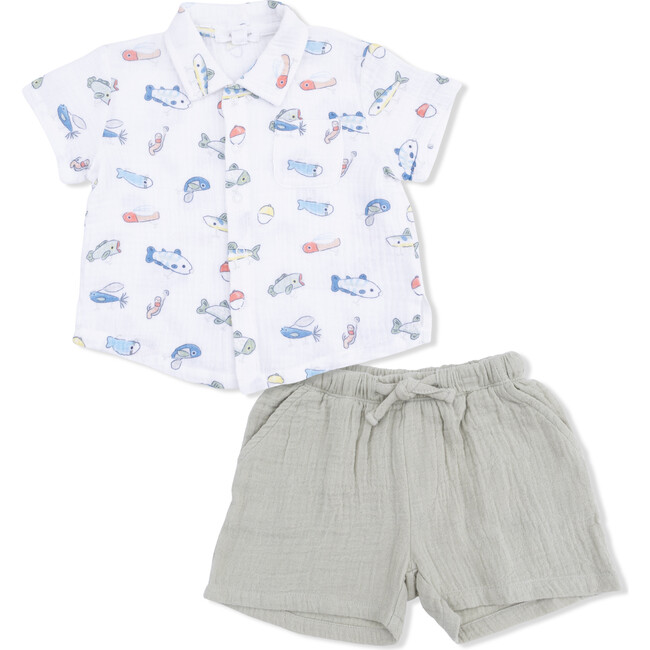 Fishing Lures, Polo Button Up with Casual Short