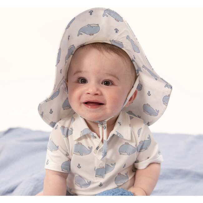 Bubbly Sailor Whales Blue, Wide Brim Sun Hat