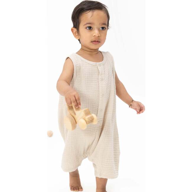 Solid Muslin French Oak, Sleeveless Shortie Romper