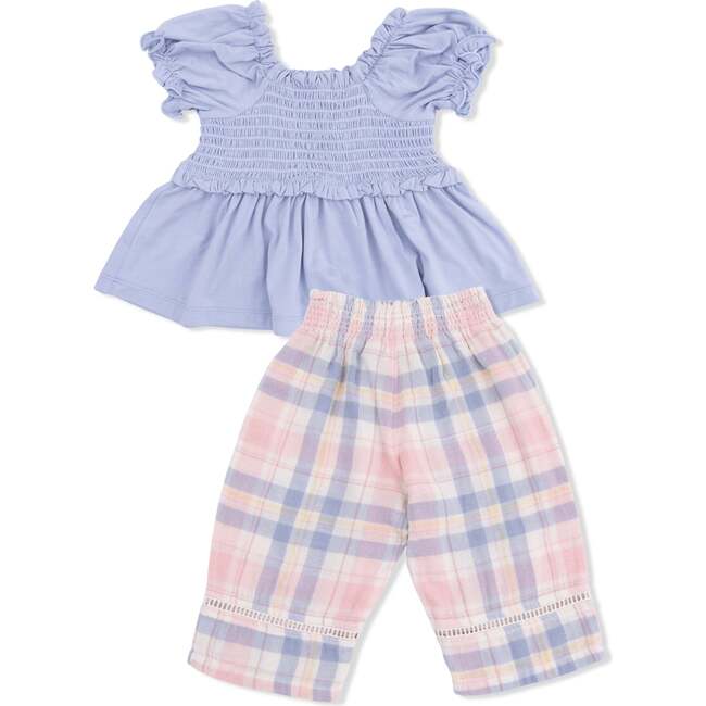 Dusty Plaid, Smocked Blouse and Pant Set
