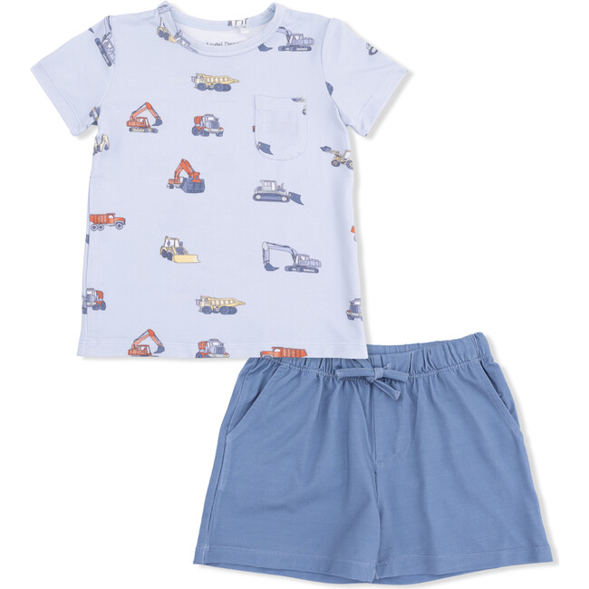 Construction Vehicles, Crew Neck Tee with Casual Short