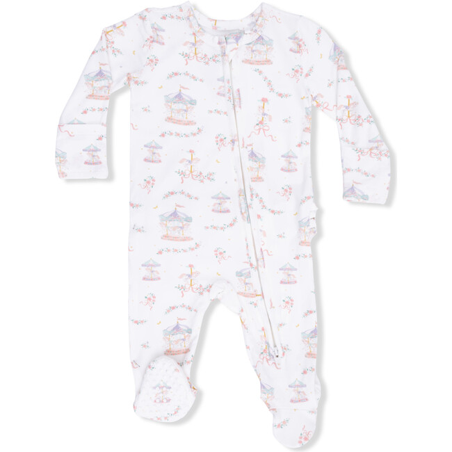 Carousel with Bows, 2 Way Ruffle Back Zipper Footie