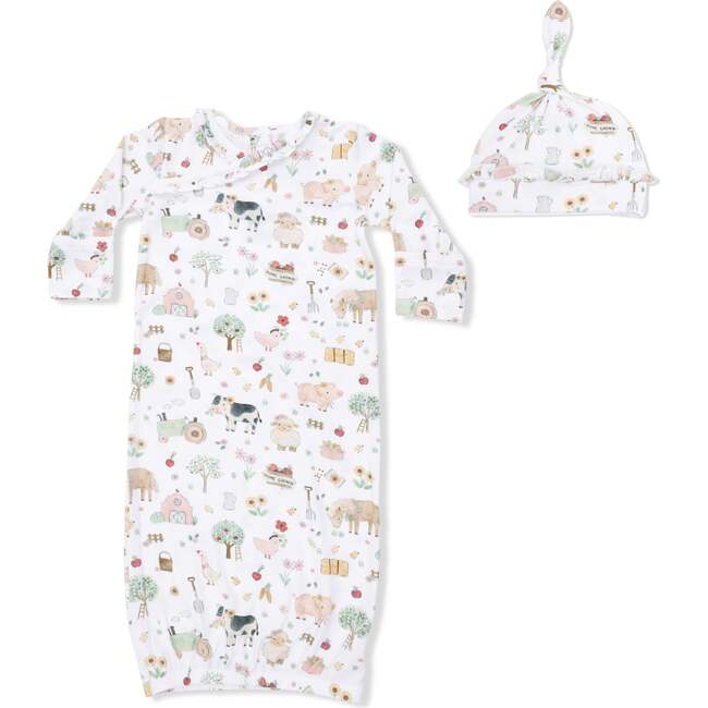 Cute Farm Animals Pink, Kimono Gown & Ruffle Knotted Hat