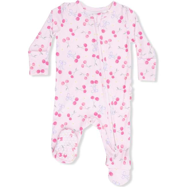 Sweet Bow Cherries, 2 Way Ruffle Back Zipper Footie