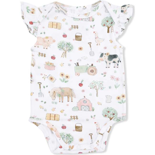 Cute Farm Animals Pink, Ruffle Sleeve Bodysuit