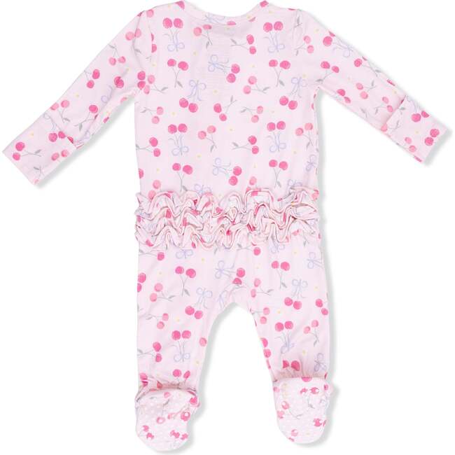 Sweet Bow Cherries, 2 Way Ruffle Back Zipper Footie - Footie Pajamas - 3