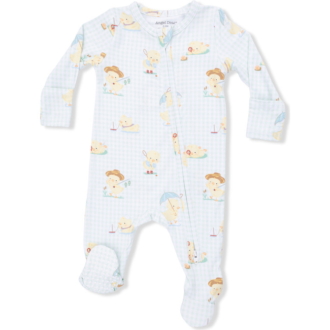 Vintage Spring Ducklings Green, 2 Way Zipper Footie