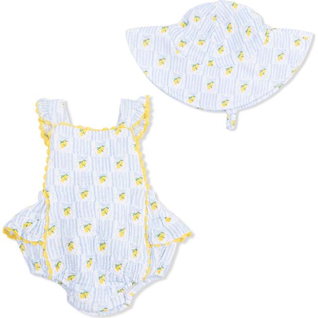 Lovely Lemons, Ric Rac Ruffle Sunsuit & Sun Hat