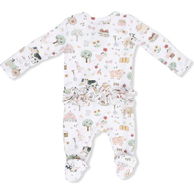 Cute Farm Animals Pink, 2 Way Ruffle Back Zipper Footie