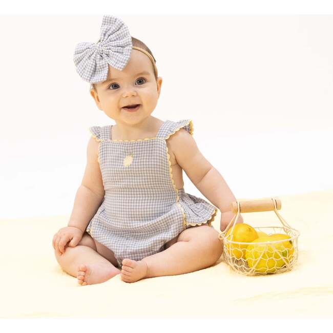 Micro Gingham Blue Blizzard, Ric Rac Ruffle Sunsuit
