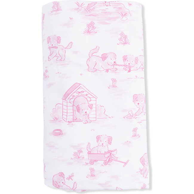 Puppy Toile Pink, Swaddle Blanket