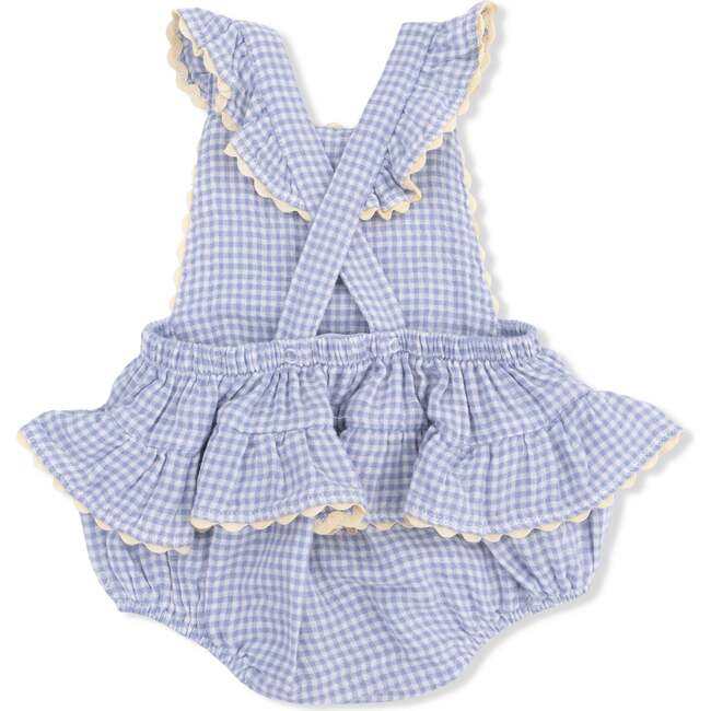 Micro Gingham Blue Blizzard, Ric Rac Ruffle Sunsuit