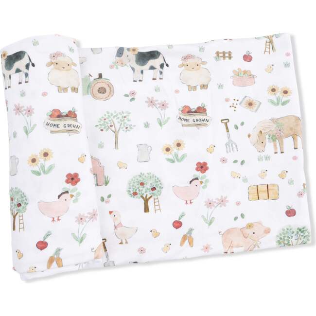 Cute Farm Animals Pink, Swaddle Blanket
