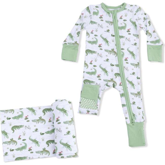 Crayon Alligators, Convertible Romper & Swaddle Blanket Set