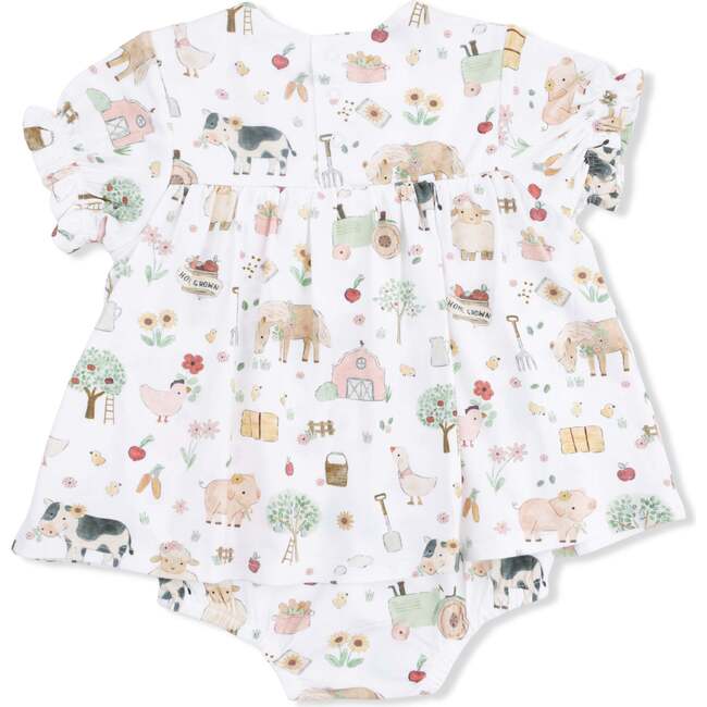 Cute Farm Animals Pink, Smocked Ruffle Bubble with Skirt