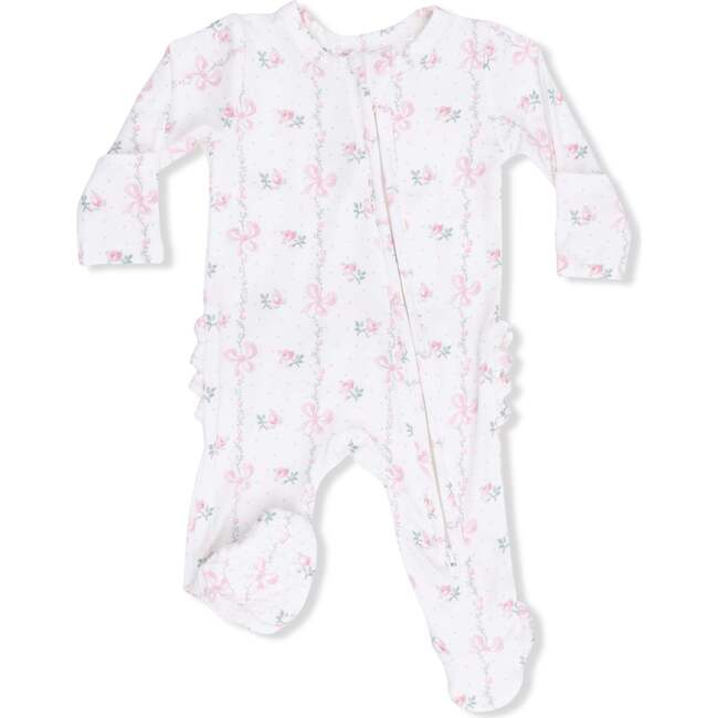 Dainty Buds and Bows, 2 Way Ruffle Back Zipper Footie