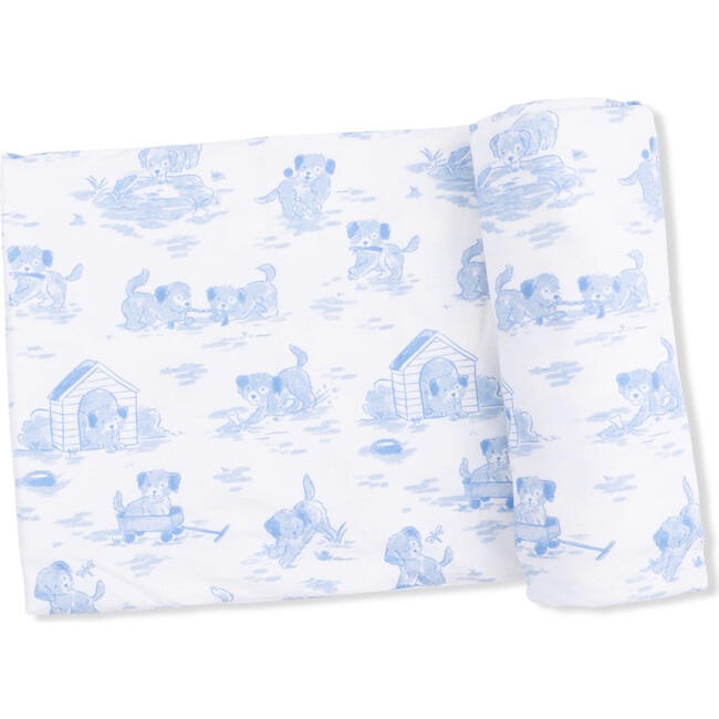 Puppy Toile Blue, Swaddle Blanket