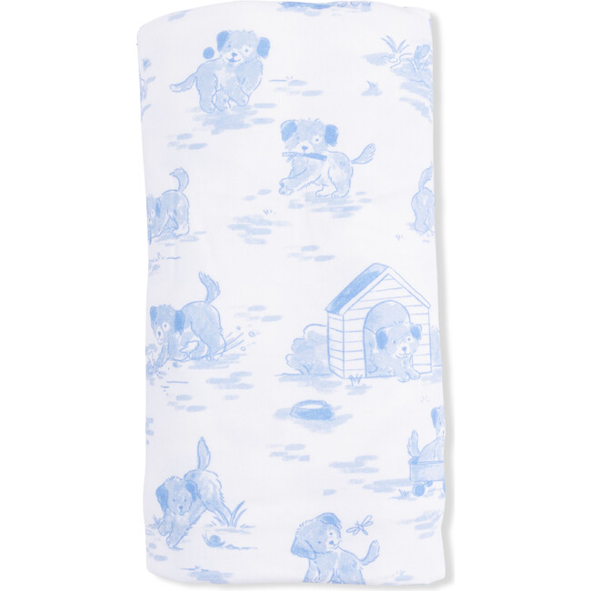 Puppy Toile Blue, Swaddle Blanket