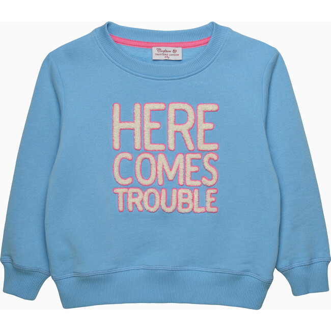 HERE COMES TROUBLE SWEATSHIRT, BLUE