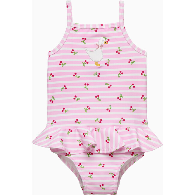 BABY CHERRY STRIPE DUCK SWIMSUIT, PINK