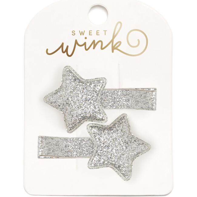 Silver Glitter Star Clip Set, Silver