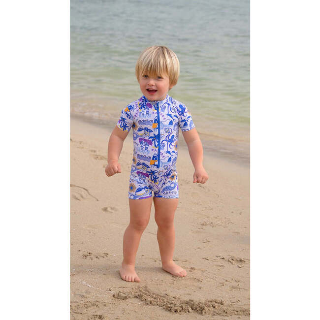 Baby Boys Paros Surfer UPF50+ Short Sleeve Swimsuit, Greek Pattern - One Pieces - 2