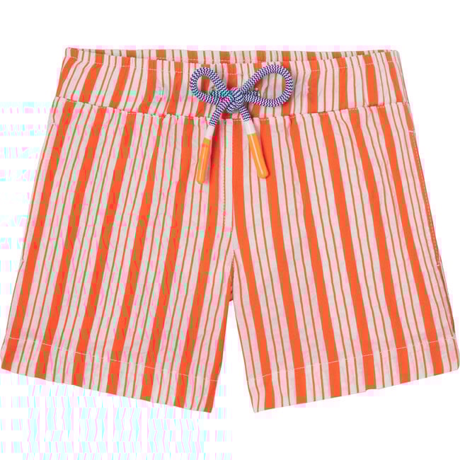 Striped Swim Trunks, Orange & White