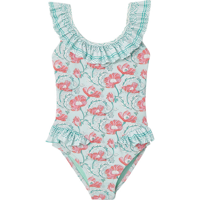 One-Piece Swimsuit, Aqua & Pink - One Pieces - 1