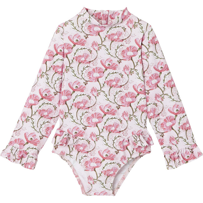 India Floral Print Sustainable Fiber Long Sleeve One Piece, Pink - One Pieces - 1