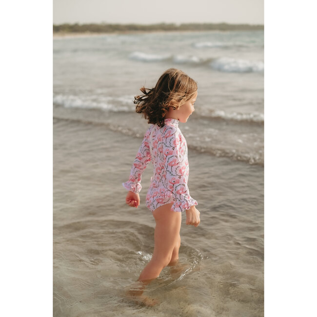 India Floral Print Sustainable Fiber Long Sleeve One Piece, Pink - One Pieces - 2