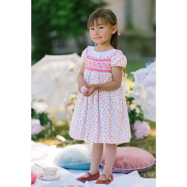 Isadora Floral Pink Short Puff Empire Dress