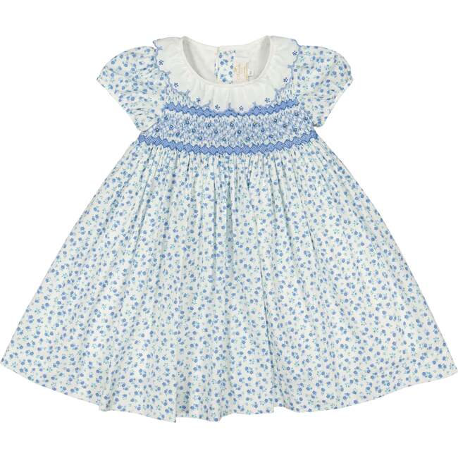 Isadora Floral Blue Short Puff Empire Dress