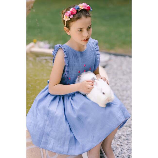 Elivia Blue Linen Smocked Dress - Dresses - 3