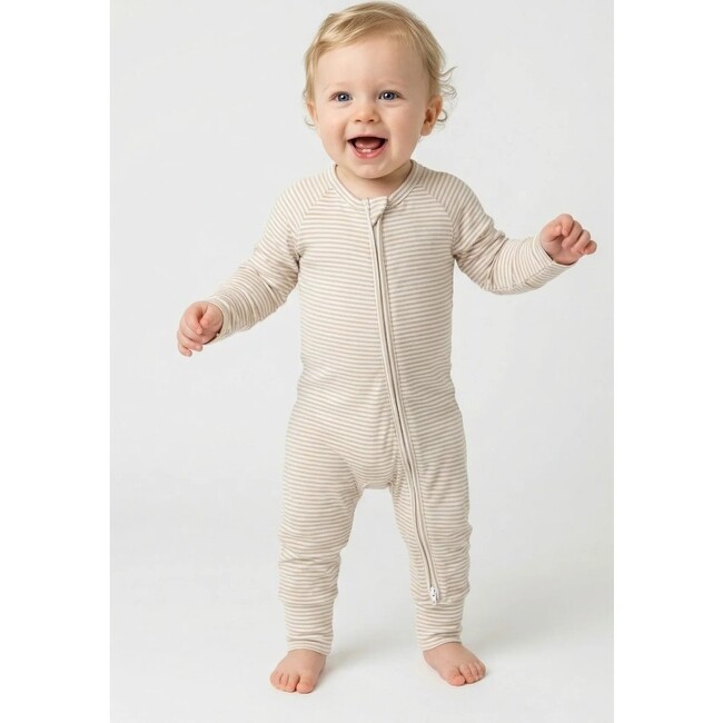 Oatmeal Stripe Bamboo Sleeper, Beige and White Stripe