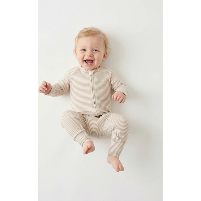 Oatmeal Stripe Bamboo Sleeper, Beige and White Stripe - Pajamas - 3