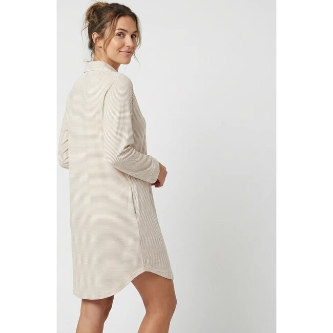 Oatmeal Stripe Bamboo Women's Sleepshirt, Beige and White Stripe - Pajamas - 3