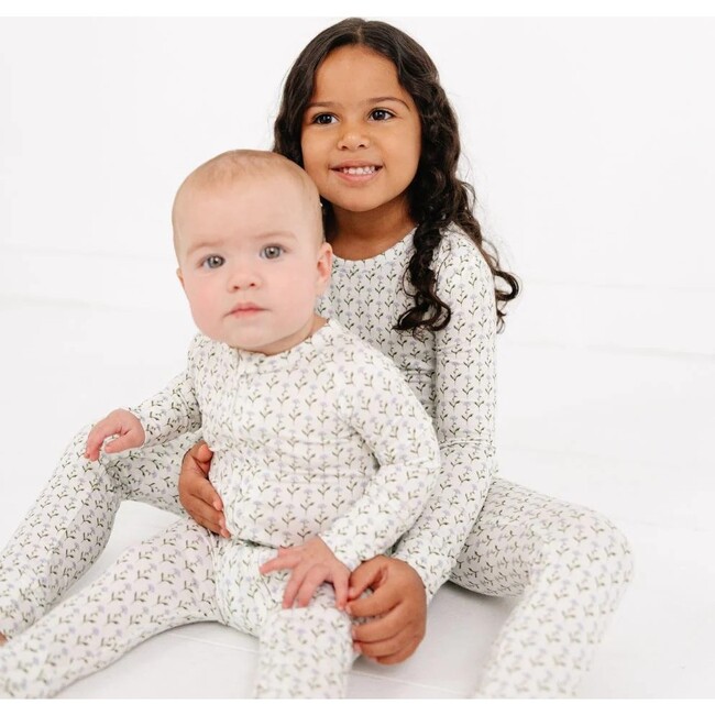 Lavender Lane Bamboo Kids Pajama Set, Delicate Purple & Green Floral - Pajamas - 6