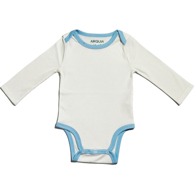 Long Sleeve Bodysuit, White with Chambray Blue
