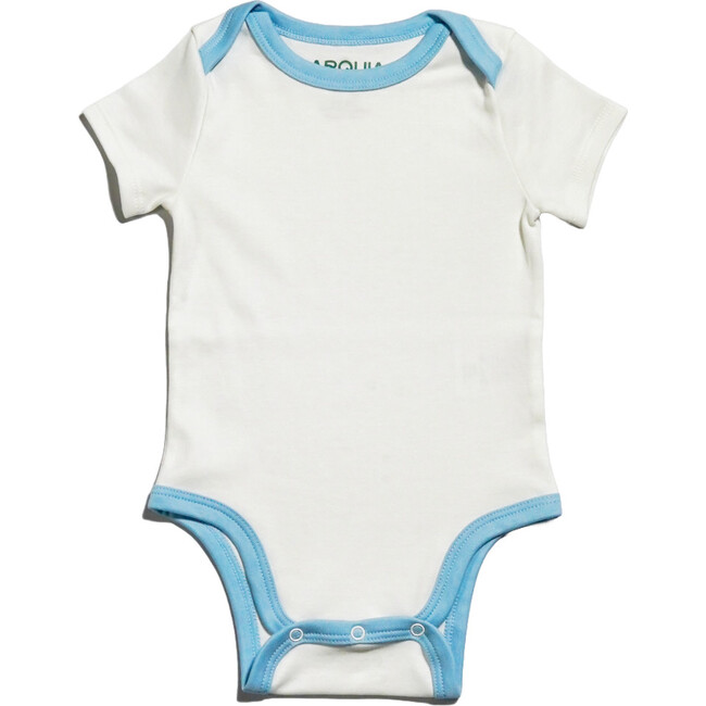 Short Sleeve Bodysuit, White with Chambray Blue