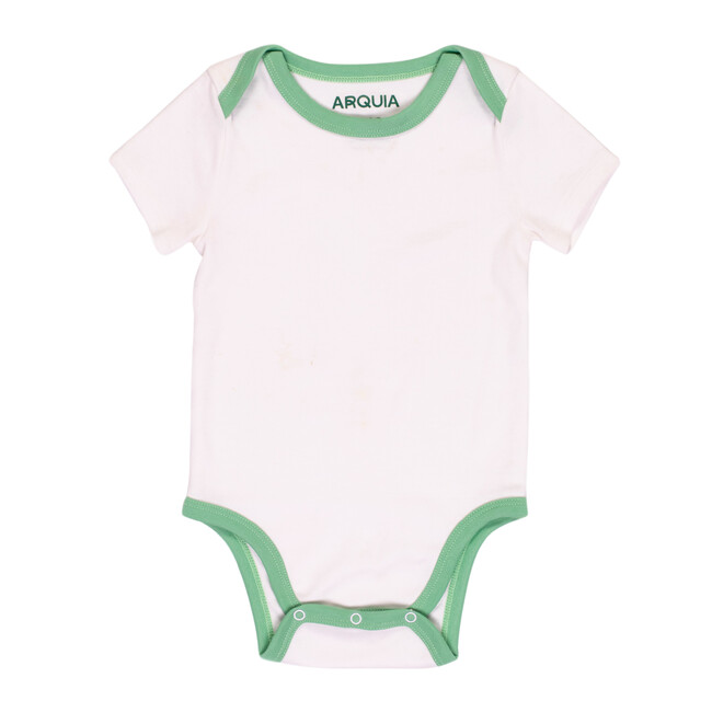Short Sleeve Bodysuit, White with Grass Green
