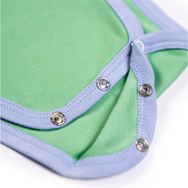 Long Sleeve Bodysuit, Grass Green with Blue - Onesies - 3