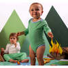 Long Sleeve Bodysuit, Grass Green with Blue - Onesies - 4