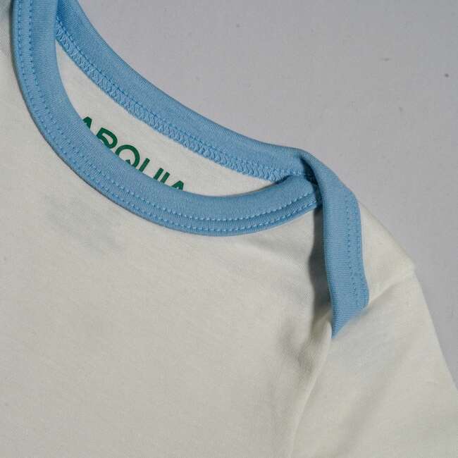 Short Sleeve Bodysuit, White with Chambray Blue