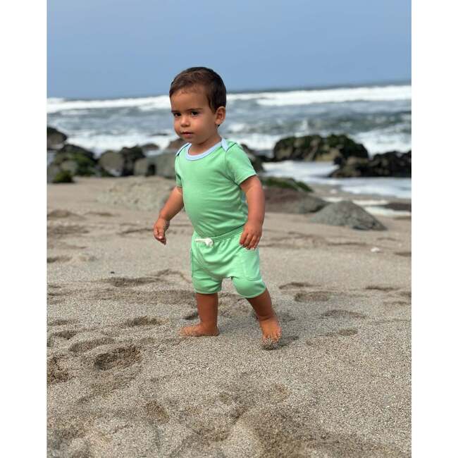 Short Sleeve Bodysuit, Grass Green with Blue - Onesies - 4