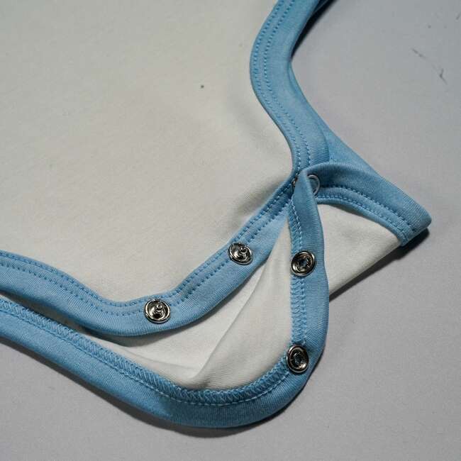 Long Sleeve Bodysuit, White with Chambray Blue - Onesies - 3