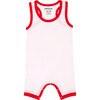 Cotton Romper, White with Engine Red - Rompers - 1 - thumbnail