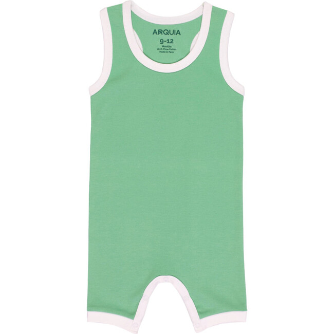 Cotton Romper, Grass Green with White